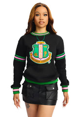 AKA Black Stripe Crest Chenille Crewneck (Unisex Size)