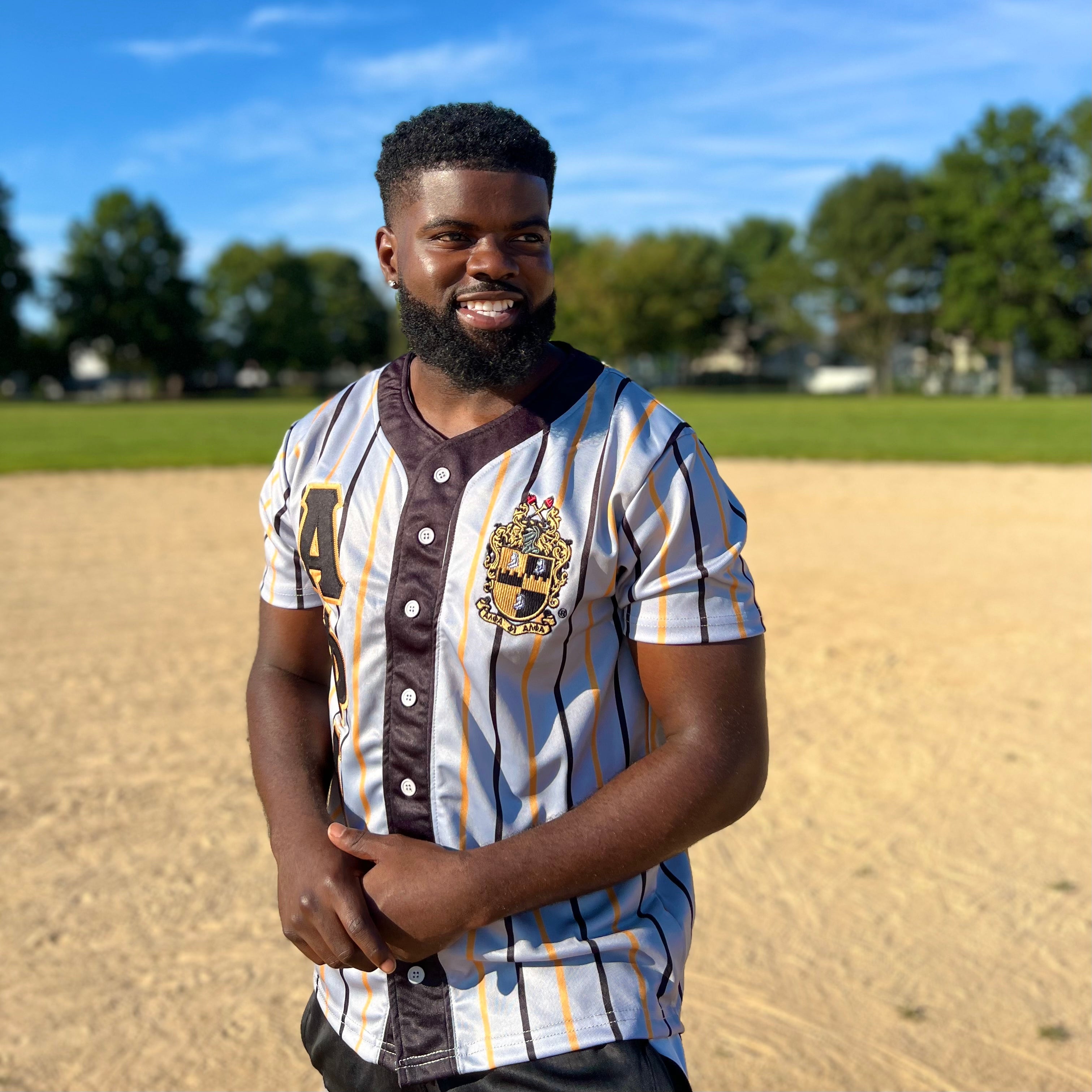 Alpha Grey Pinstripe Button Up Baseball Jersey