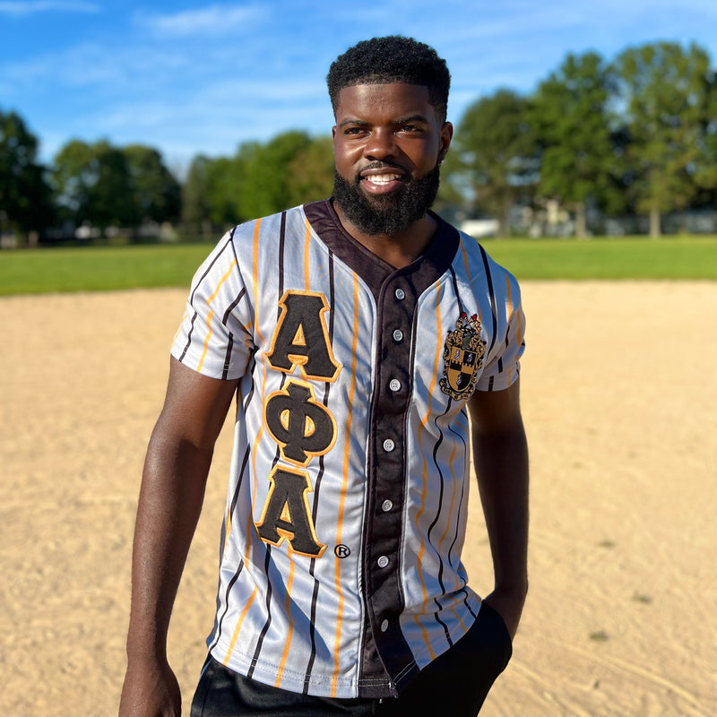 Alpha Grey Pinstripe Button Up Baseball Jersey