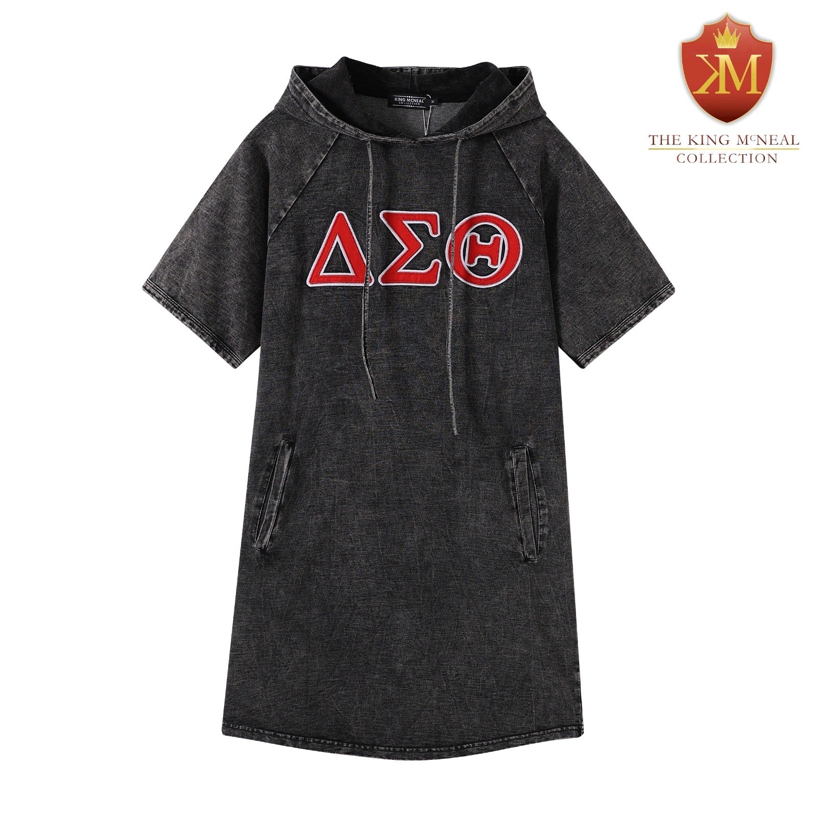 Delta Black Denim Hoodie Dress With Pockets