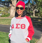 Delta Grey Opp Sleeve Crest Chenille Crewneck