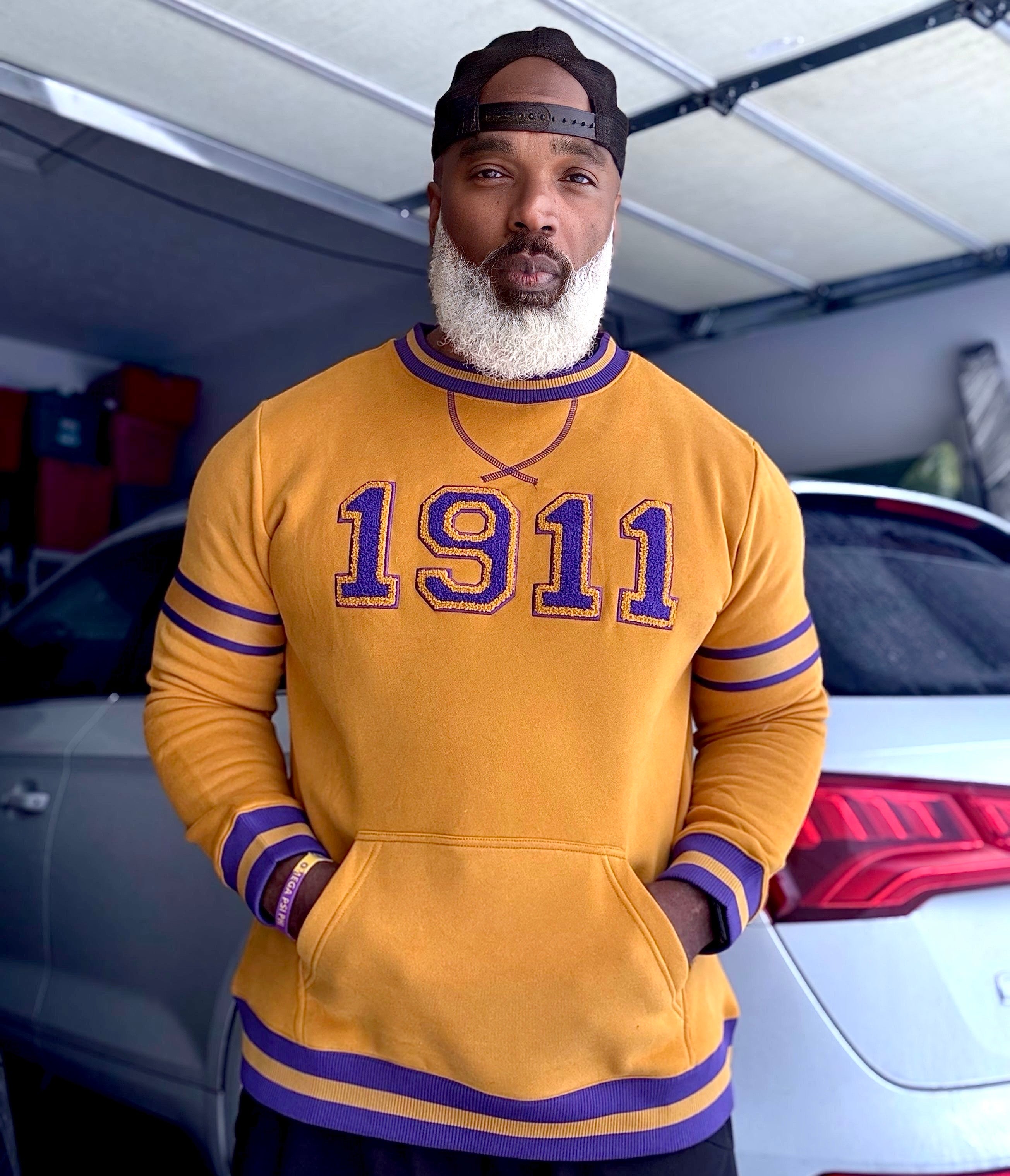 Omega 1911 Gold Stripe Chenille Crewneck
