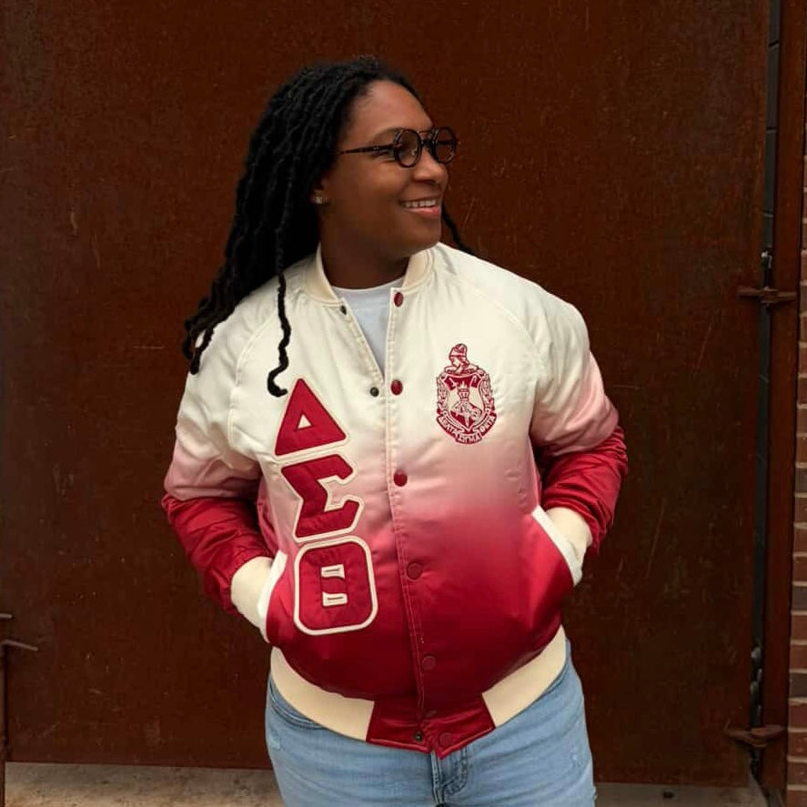 Delta Cream Ombre Bomber Jacket Custom Ribbon And Lining