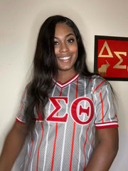Delta Grey Pinstripe Baseball Jersey