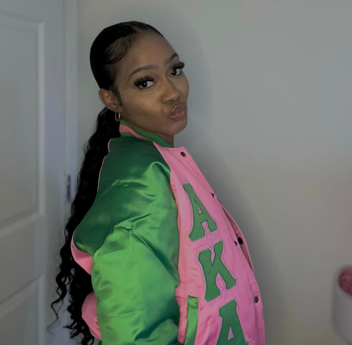 AKA Pink Satin Bomber Jacket