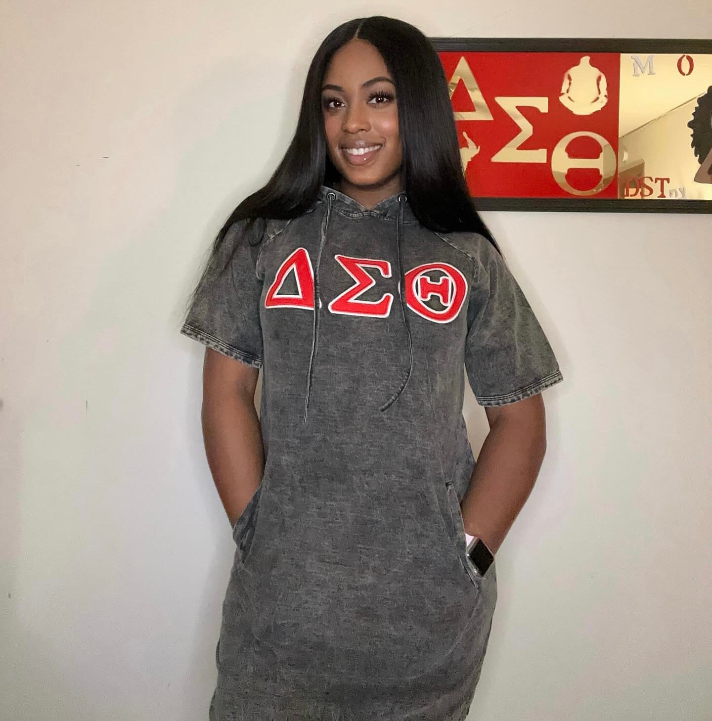 Delta Black Denim Hoodie Dress With Pockets