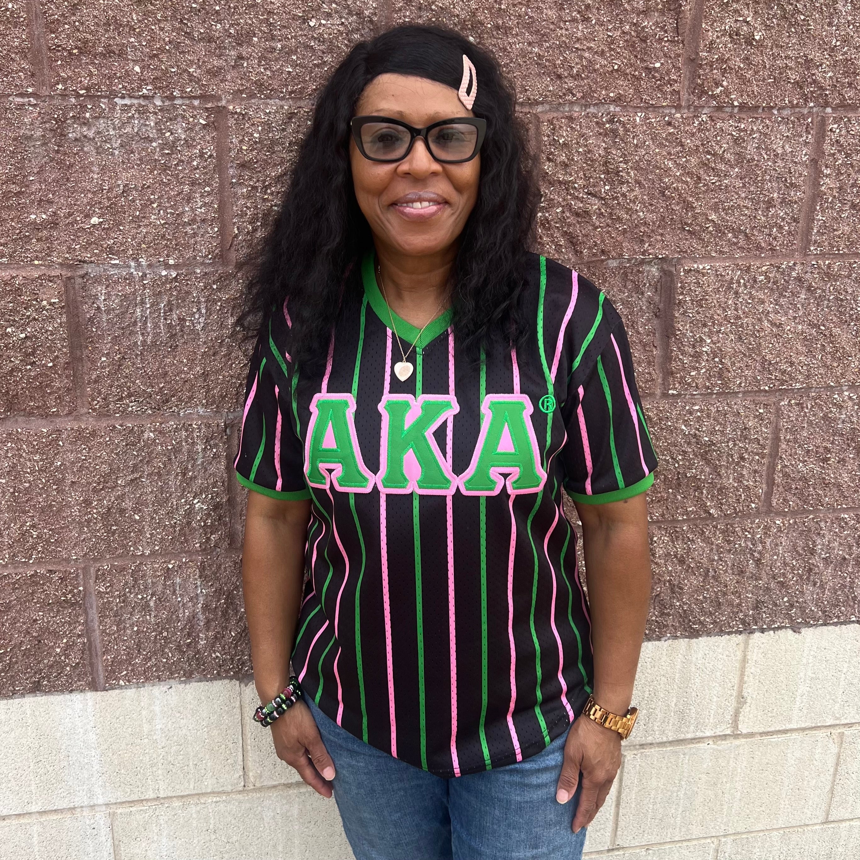 AKA Black Pinstripe Baseball Jersey