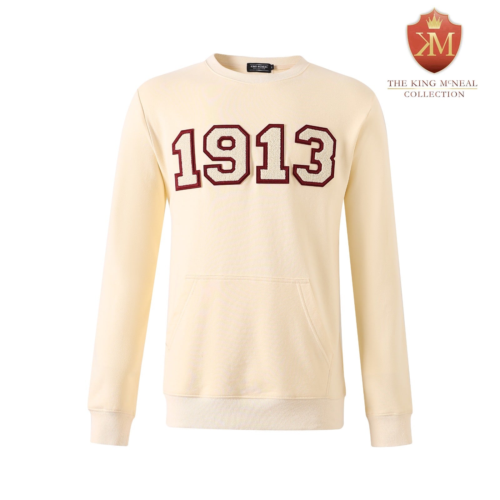 DST 1913 Crimson & Cream Crest Pocket Chenille Crewneck