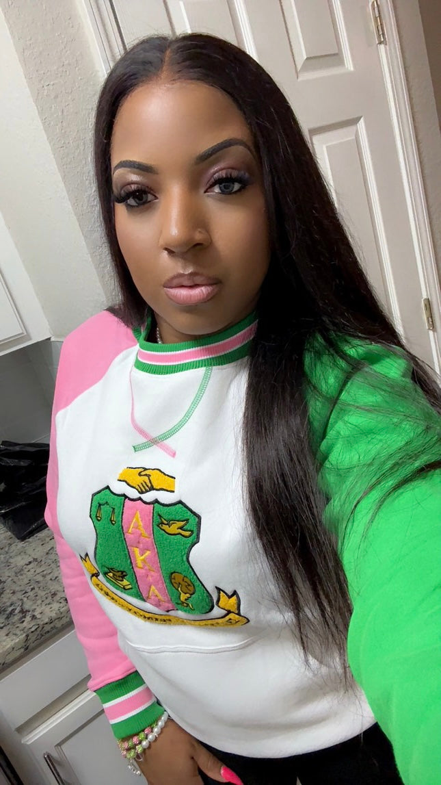 AKA Crest White Opp Sleeve Chenille Crewneck (Unisex Size)