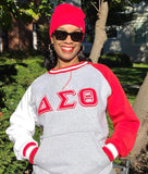 Delta Grey Opp Sleeve Crest Chenille Crewneck