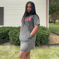 Delta Black Denim Hoodie Dress With Pockets