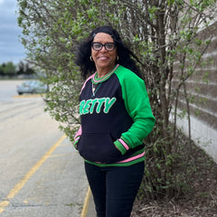 Pretty Black Opp Sleeve Chenille Crewneck (Unisex Size)
