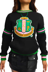 AKA Black Stripe Crest Chenille Crewneck (Unisex Size)