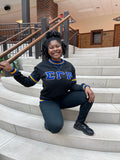 SGRho Black Chenille Pocket Crewneck