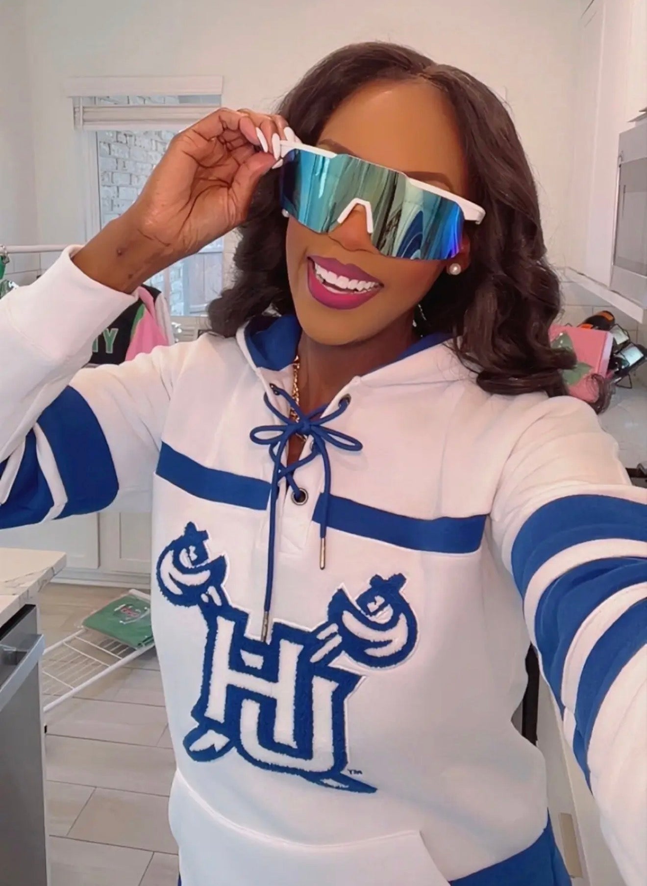 Hampton University White Hockey Hoodie