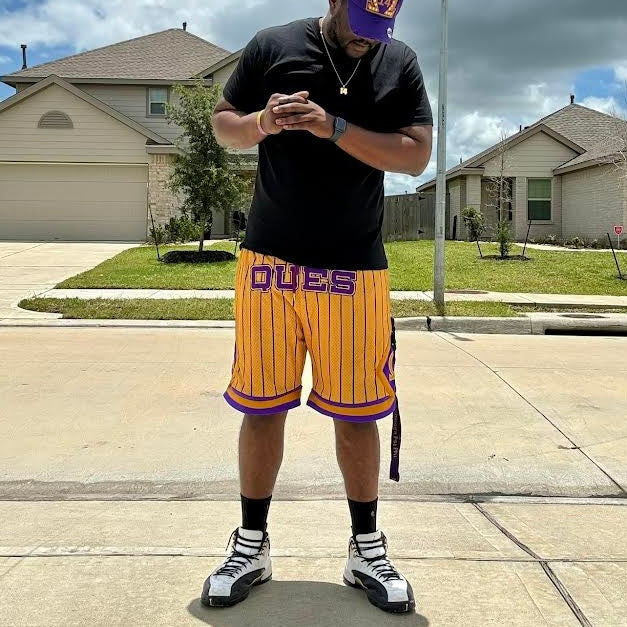 Omega Gold Pinstripe Heavy Mesh Basketball Shorts