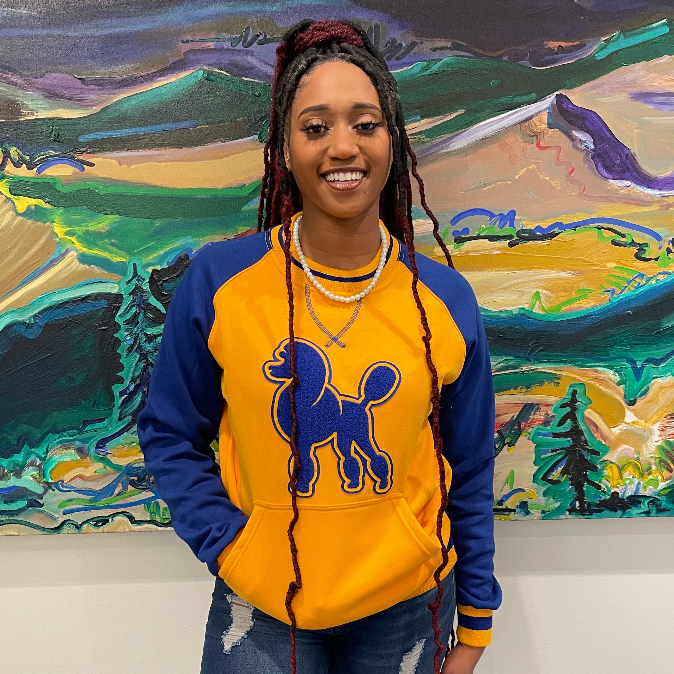 SGRho Chenille Poodle Pocket Crewneck