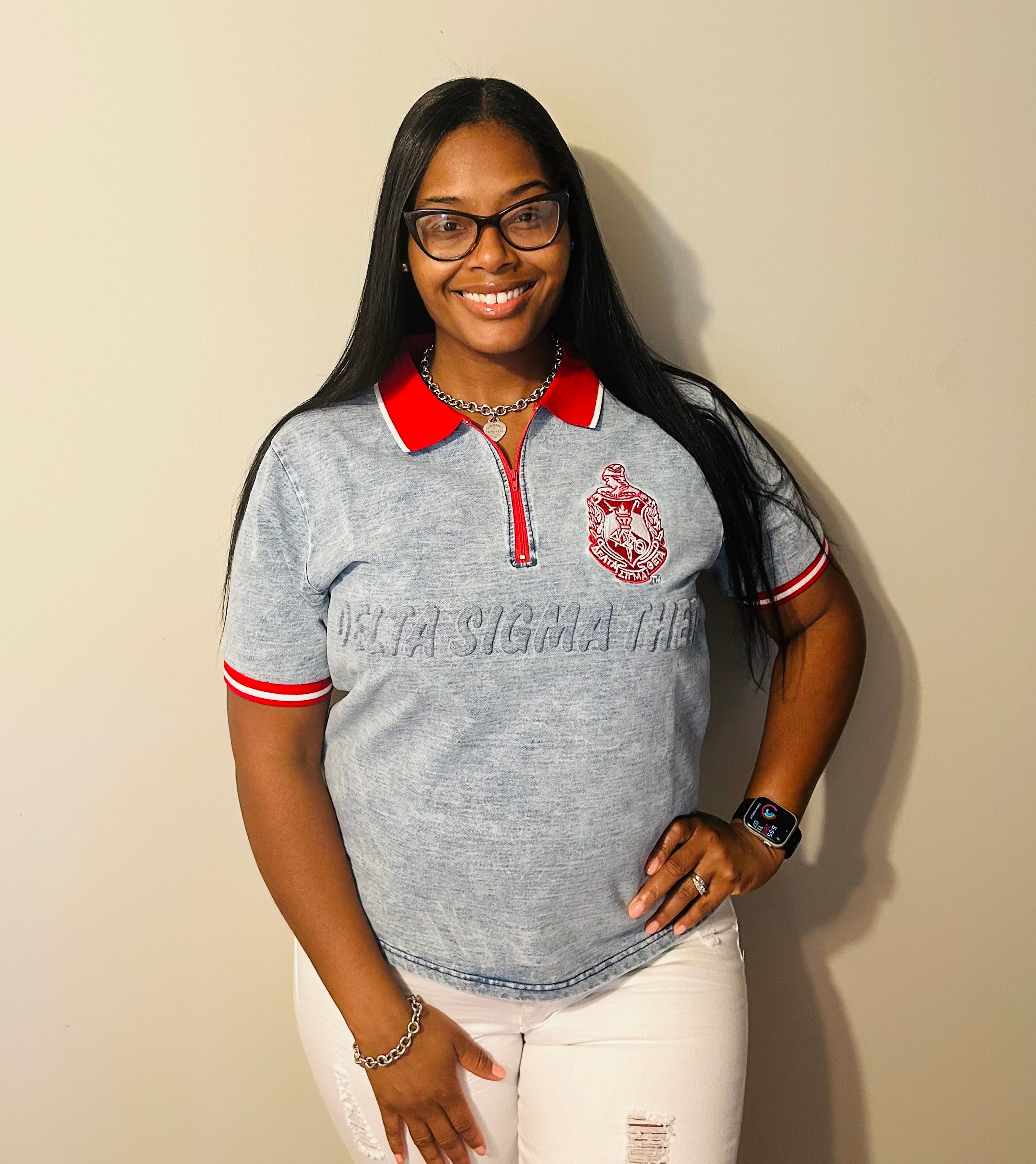 Delta Denim Embossed Polo Shirt