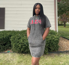Delta Black Denim Hoodie Dress With Pockets