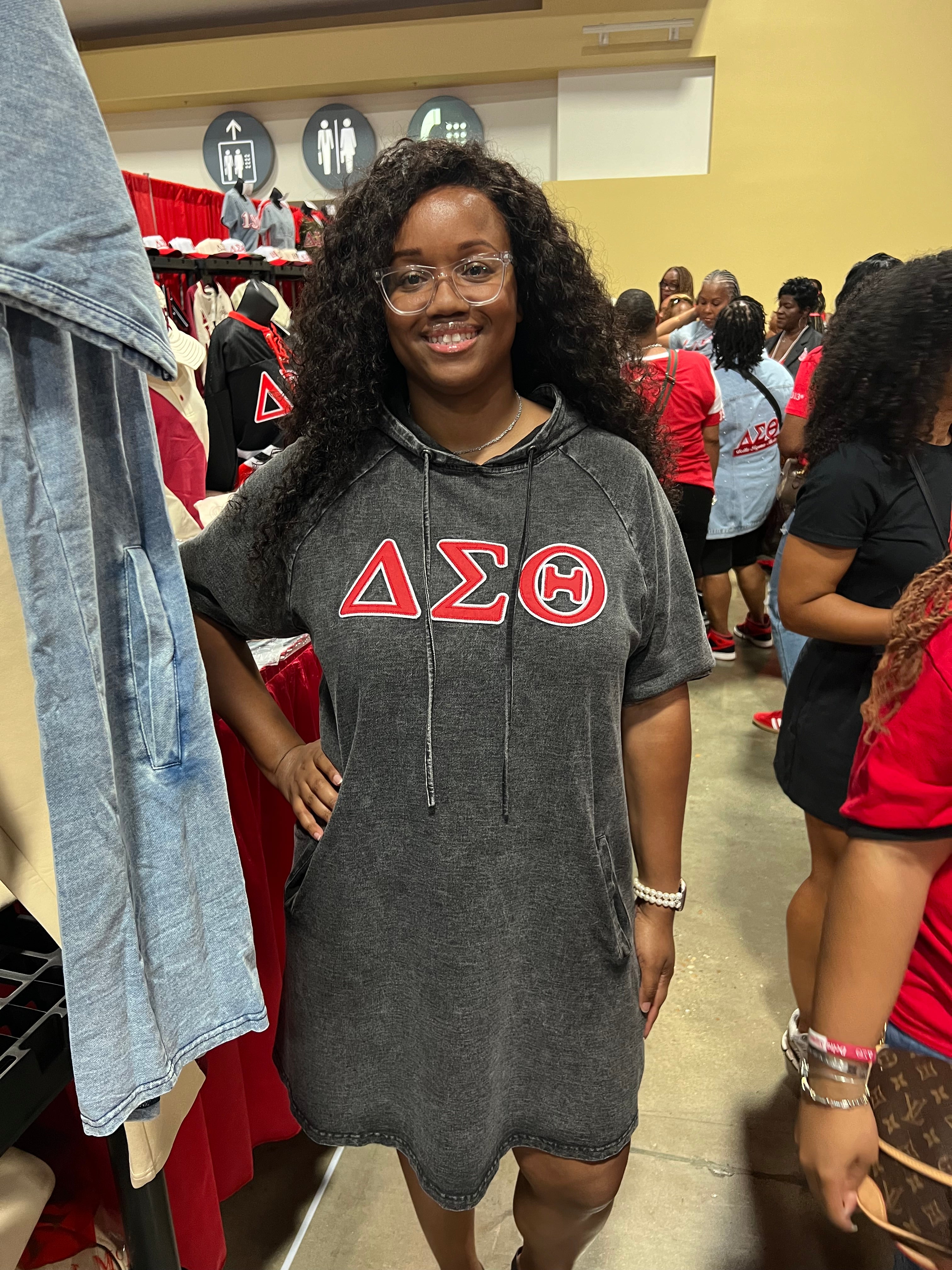 Delta Black Denim Hoodie Dress With Pockets