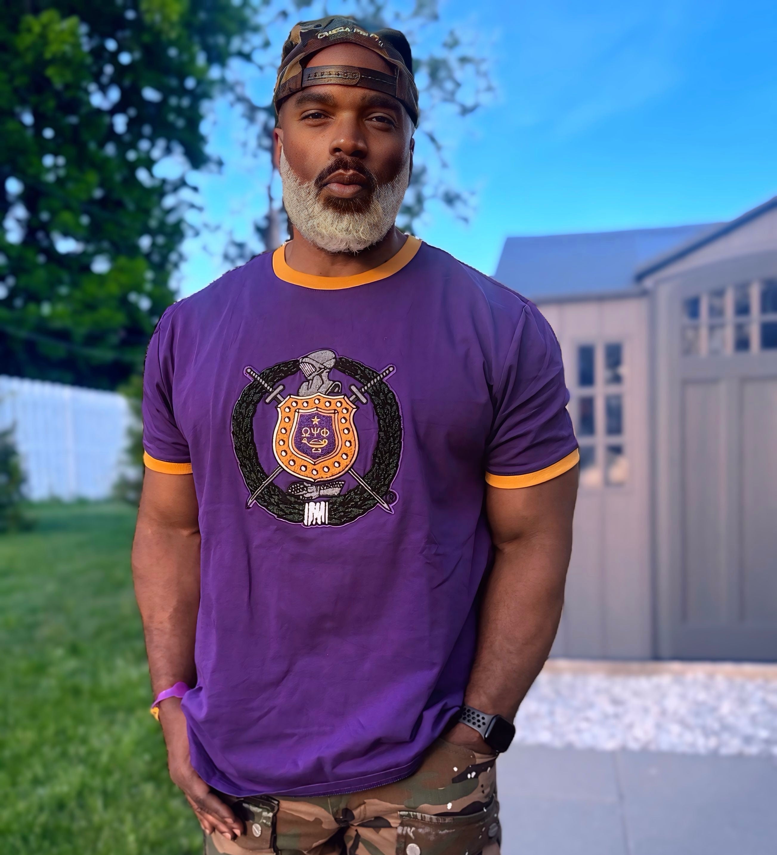 Omega Premium Purple Chenille Crest Ringer Shirt