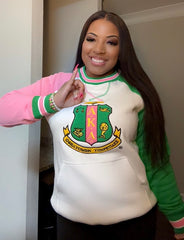 AKA Crest White Opp Sleeve Chenille Crewneck (Unisex Size)