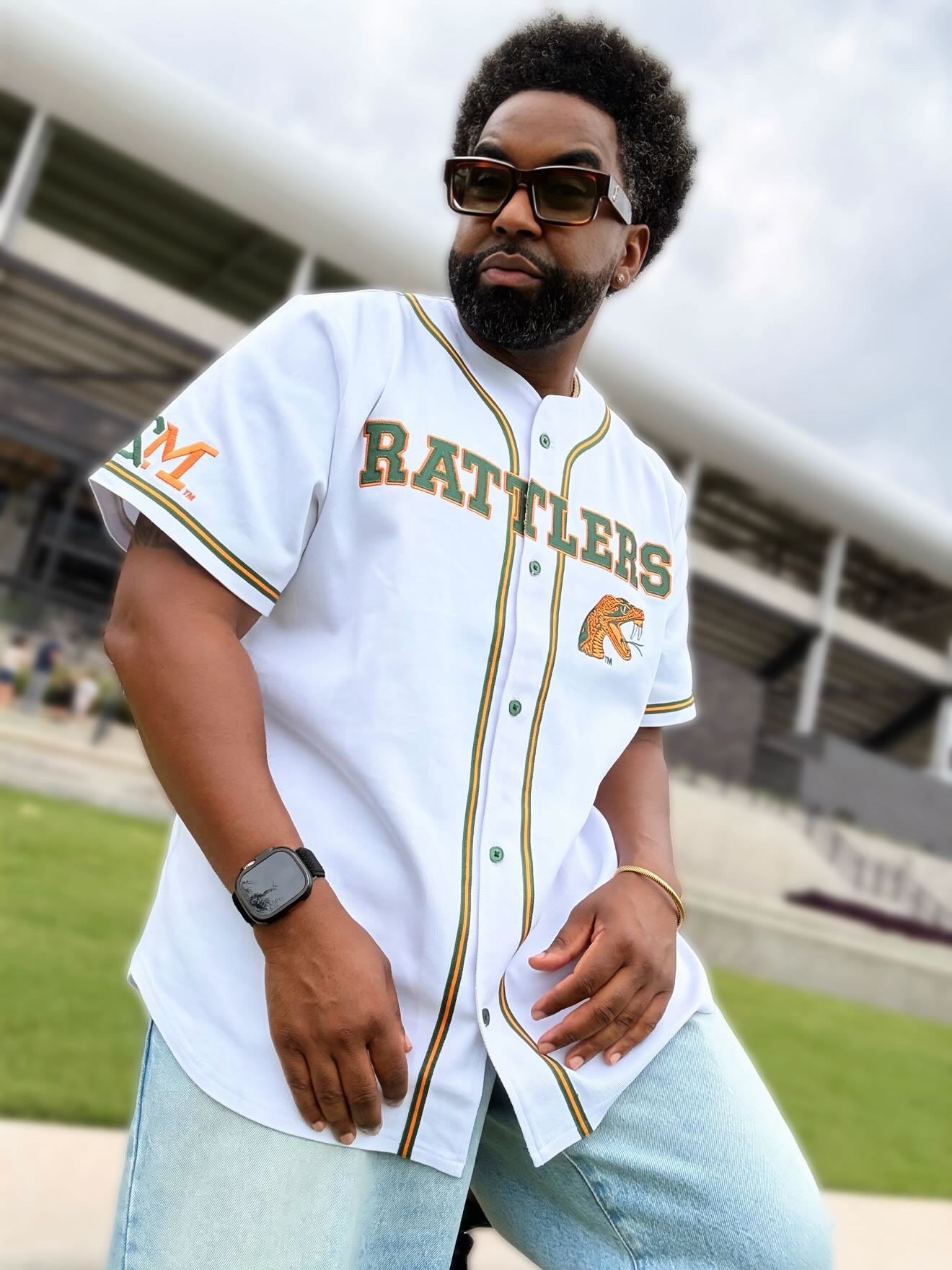 FAMU Rattlers White Button Up Baseball Jersey (Unisex)