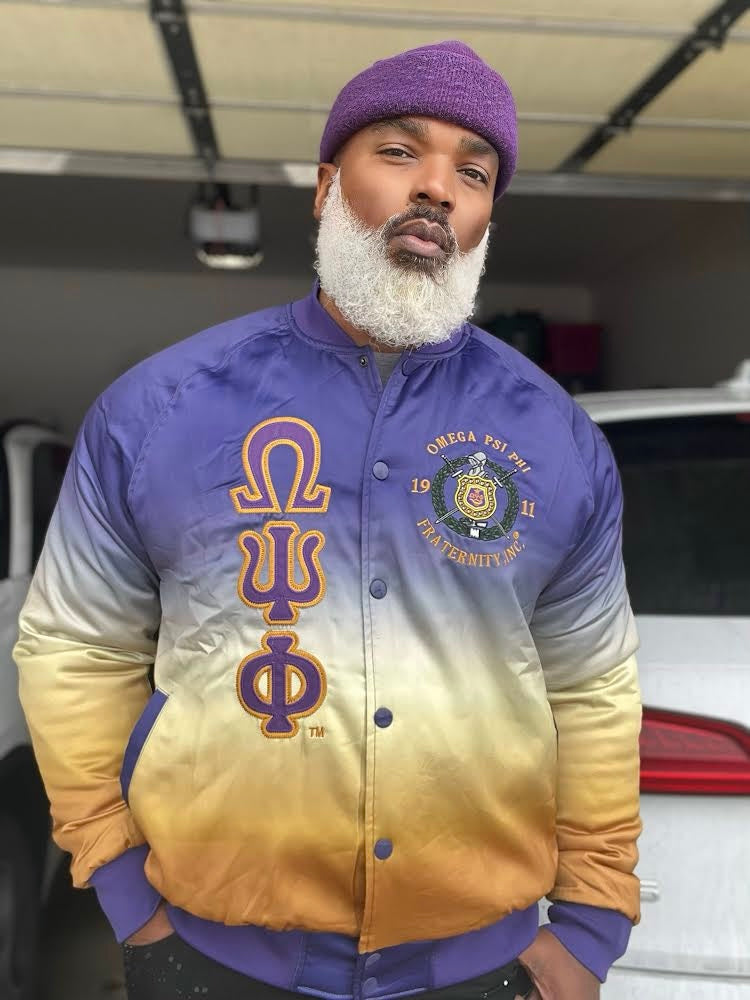 Omega Psi Phi Faded Bomber Jacket