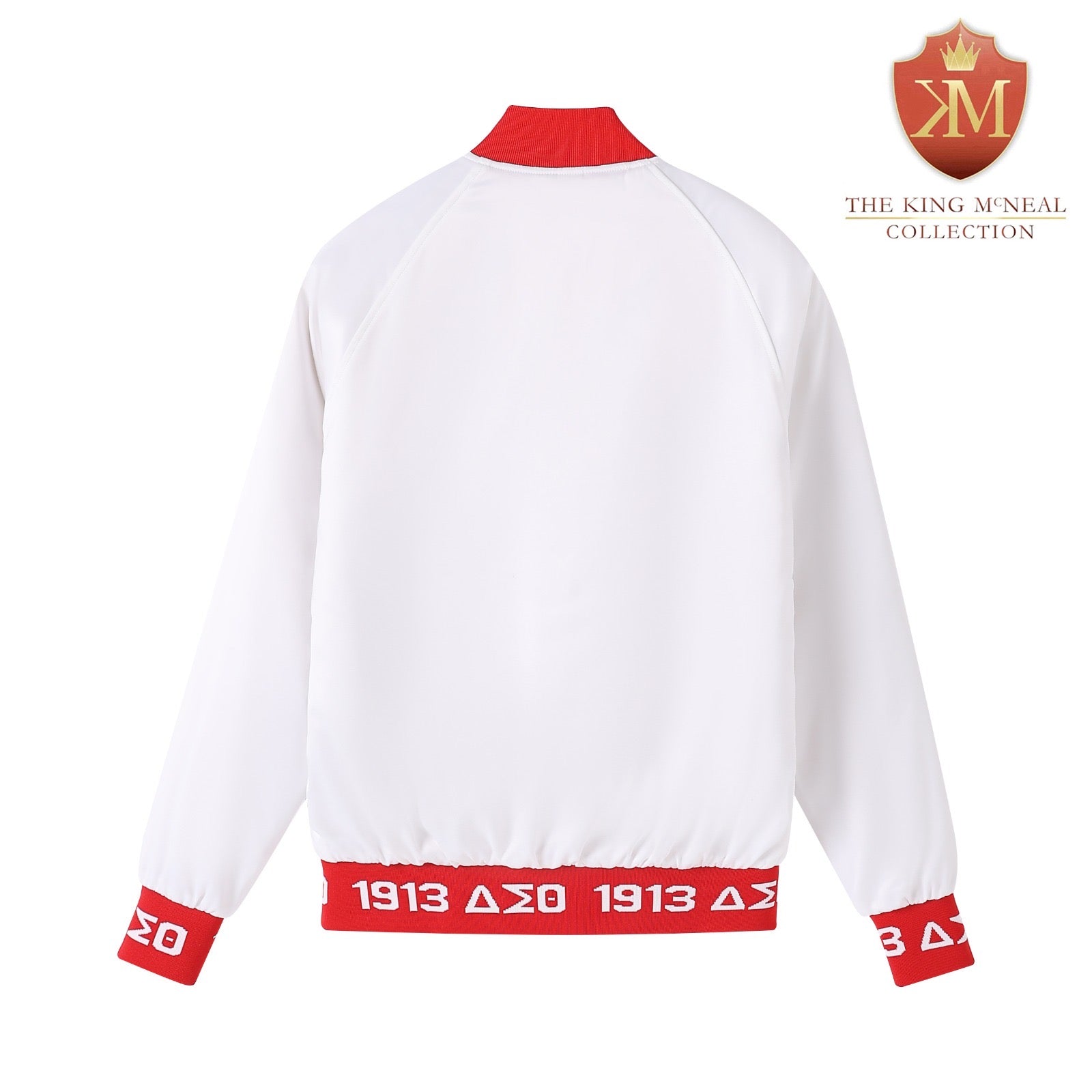 Delta White Satin Bomber Jacket Custom Ribbon And Lining