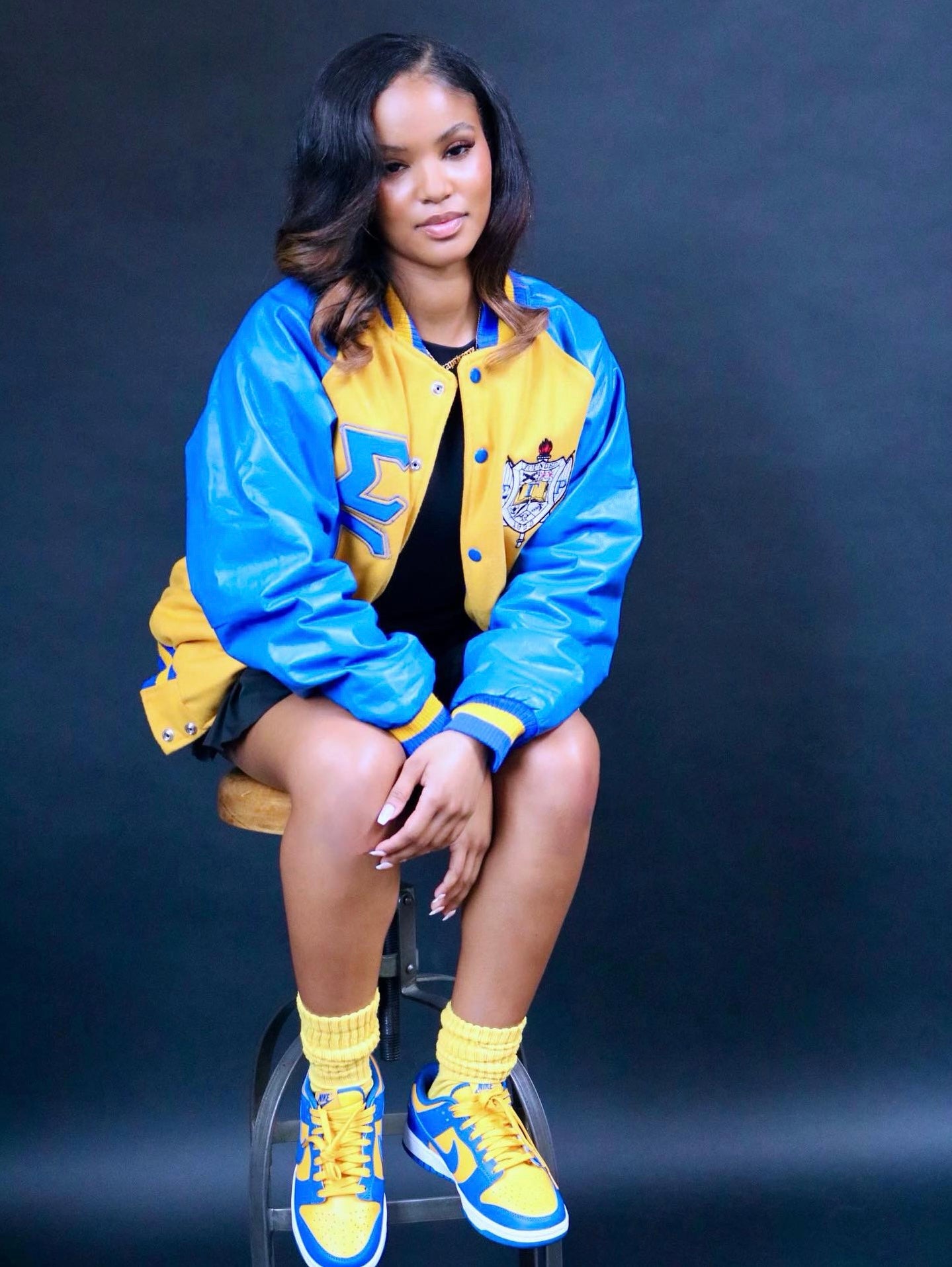 SGRho Gold Wool and Leather Letterman Jacket