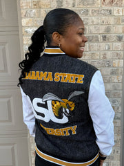 Alabama State Black Denim Bomber Jacket