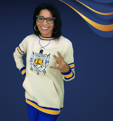 SGRho Crest Neutral Chenille Pocket Crewneck