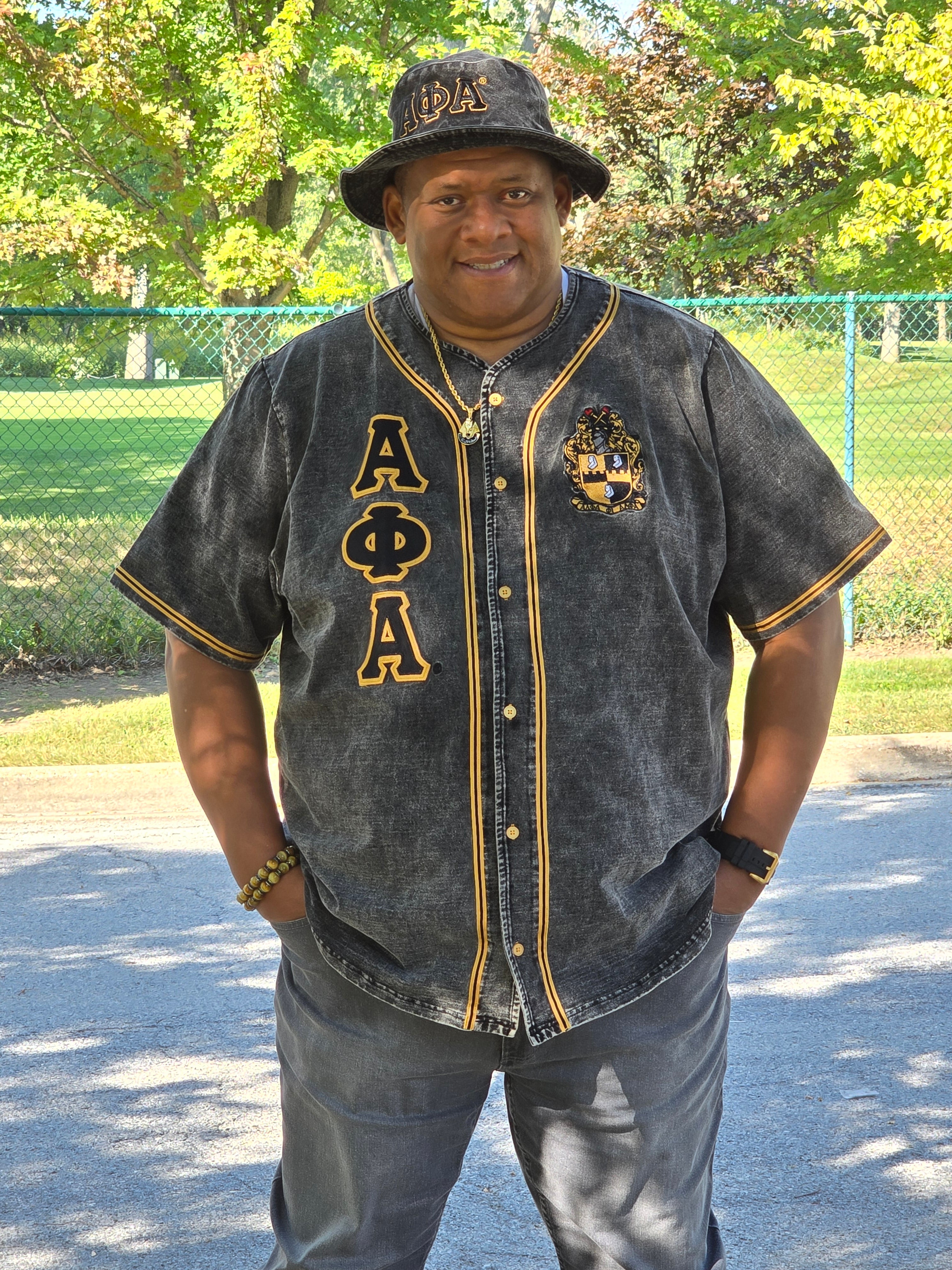 Alpha Black Denim Baseball Jersey