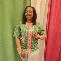 AKA Green Button Up Pinstripe Baseball Jersey