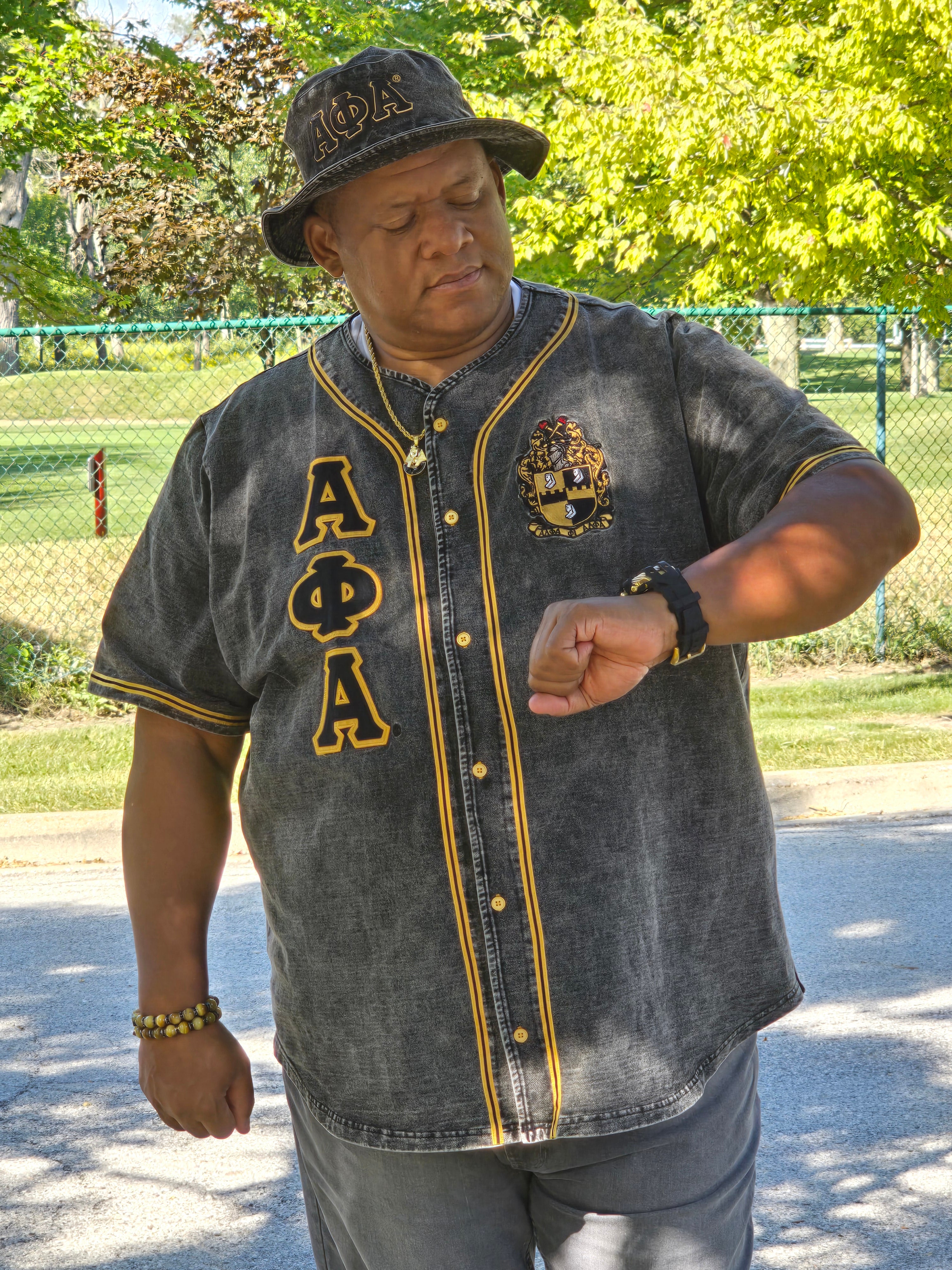 Alpha Black Denim Baseball Jersey