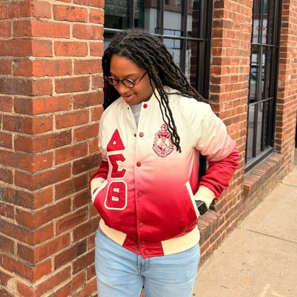 Delta Cream Ombre Bomber Jacket Custom Ribbon And Lining