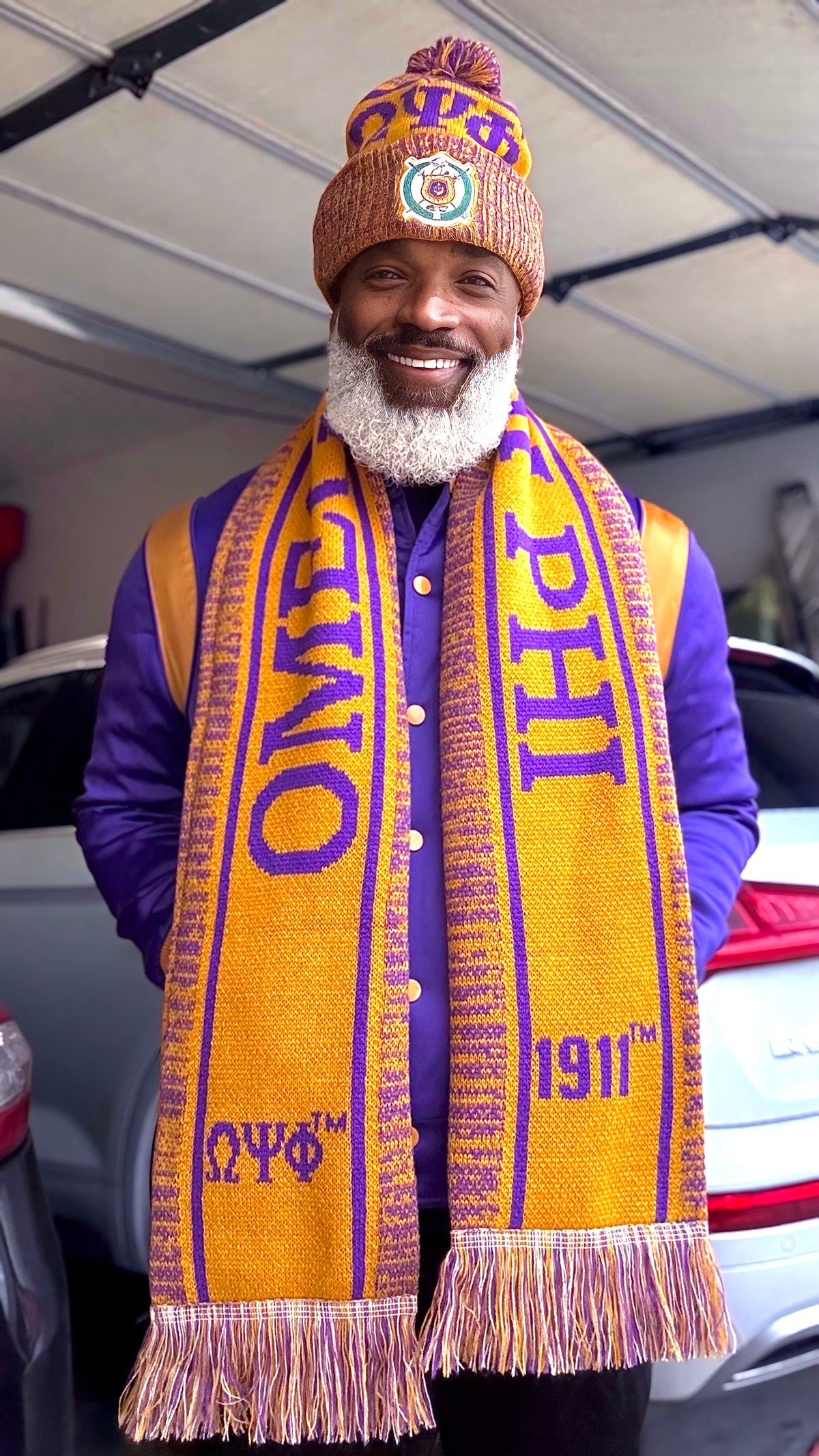 Omega Old Gold Scarf & One Hat Set