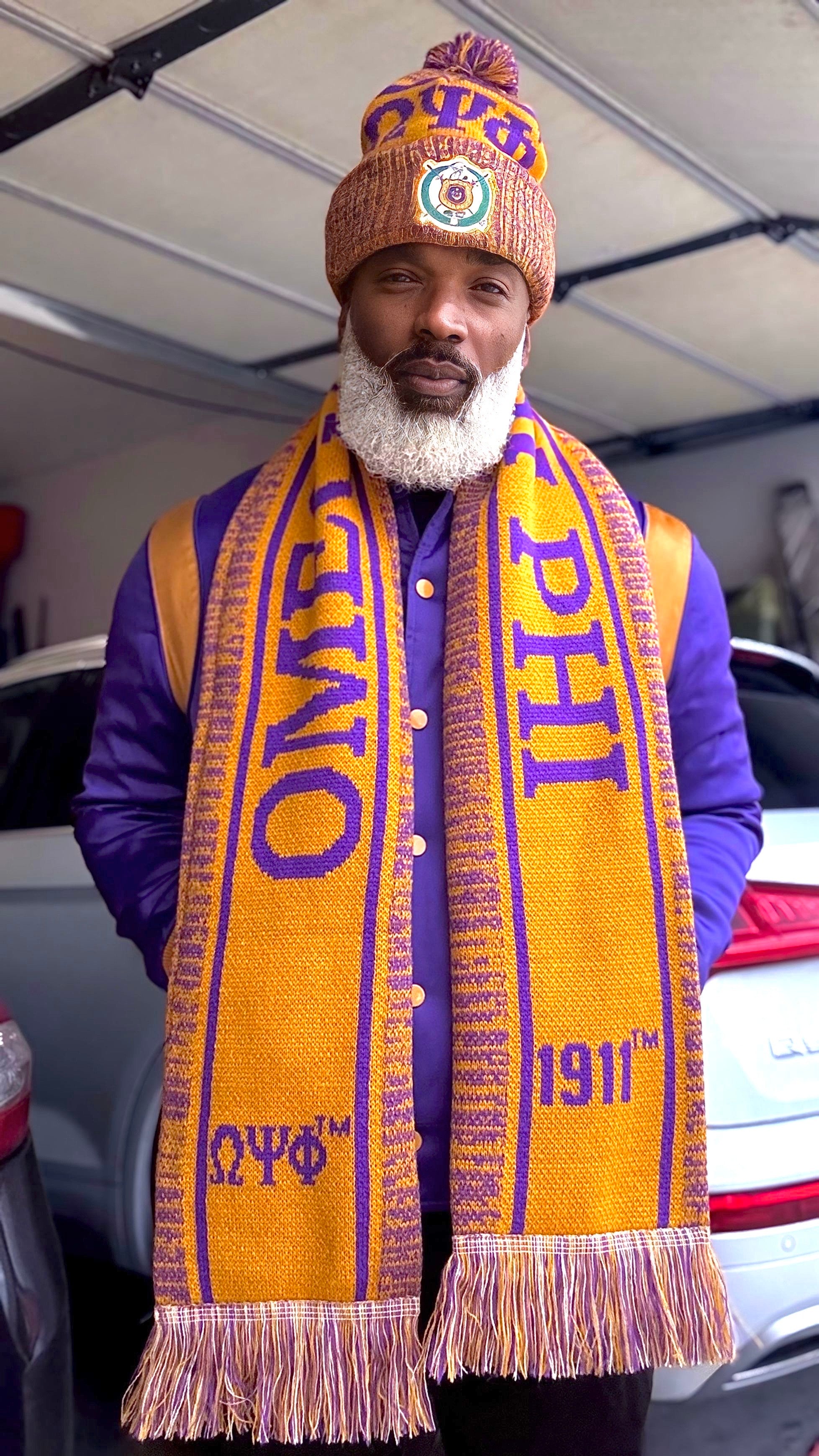 Omega Old Gold Scarf & One Hat Set