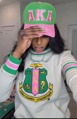 AKA Cream Stripe Crest Chenille Crewneck (Unisex Size)