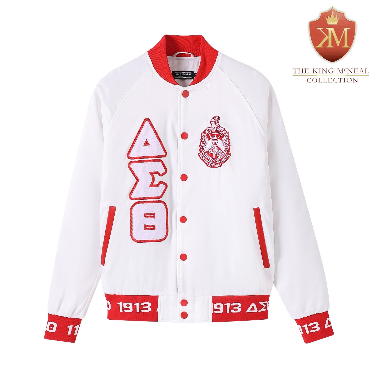 Delta White Satin Bomber Jacket Custom Ribbon And Lining