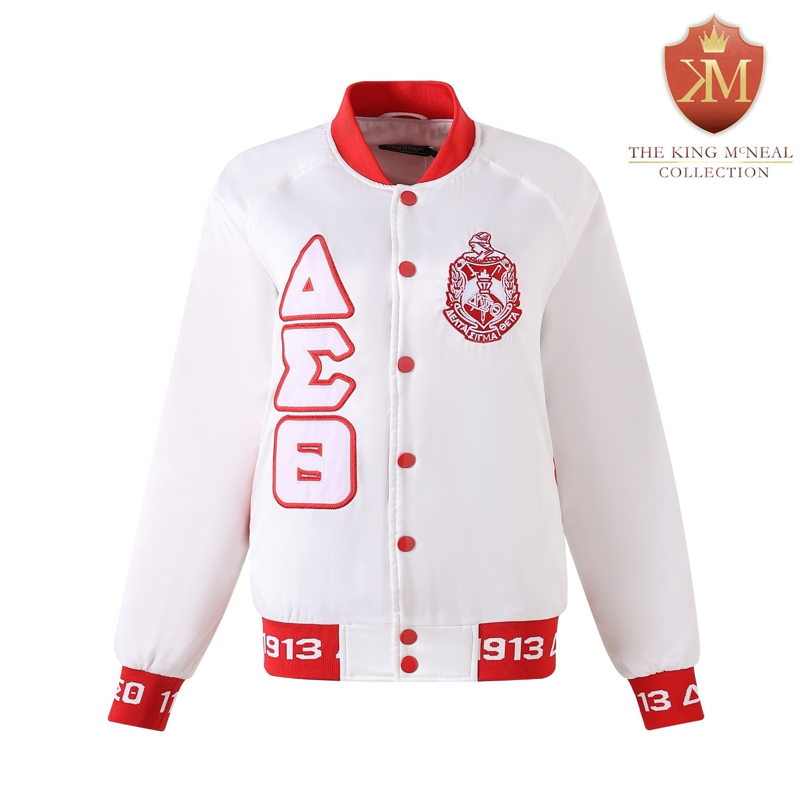 Delta White Satin Bomber Jacket Custom Ribbon And Lining