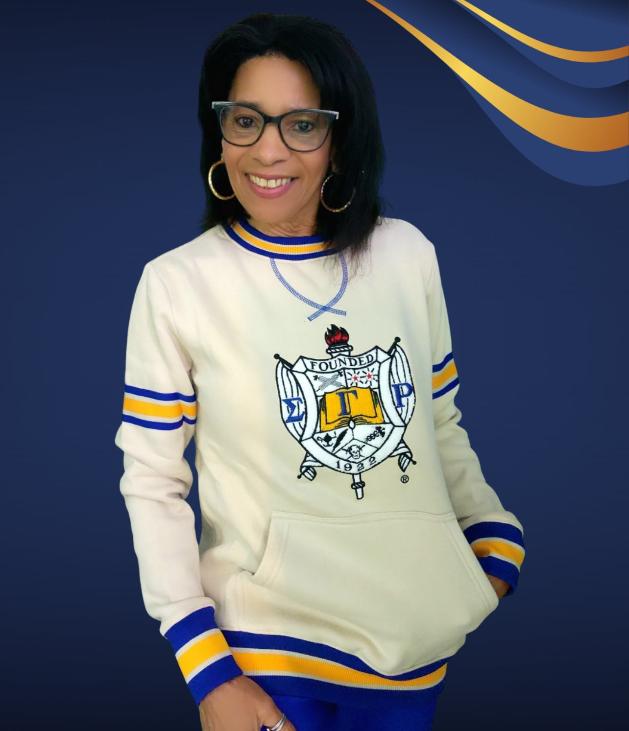 SGRho Crest Neutral Chenille Pocket Crewneck
