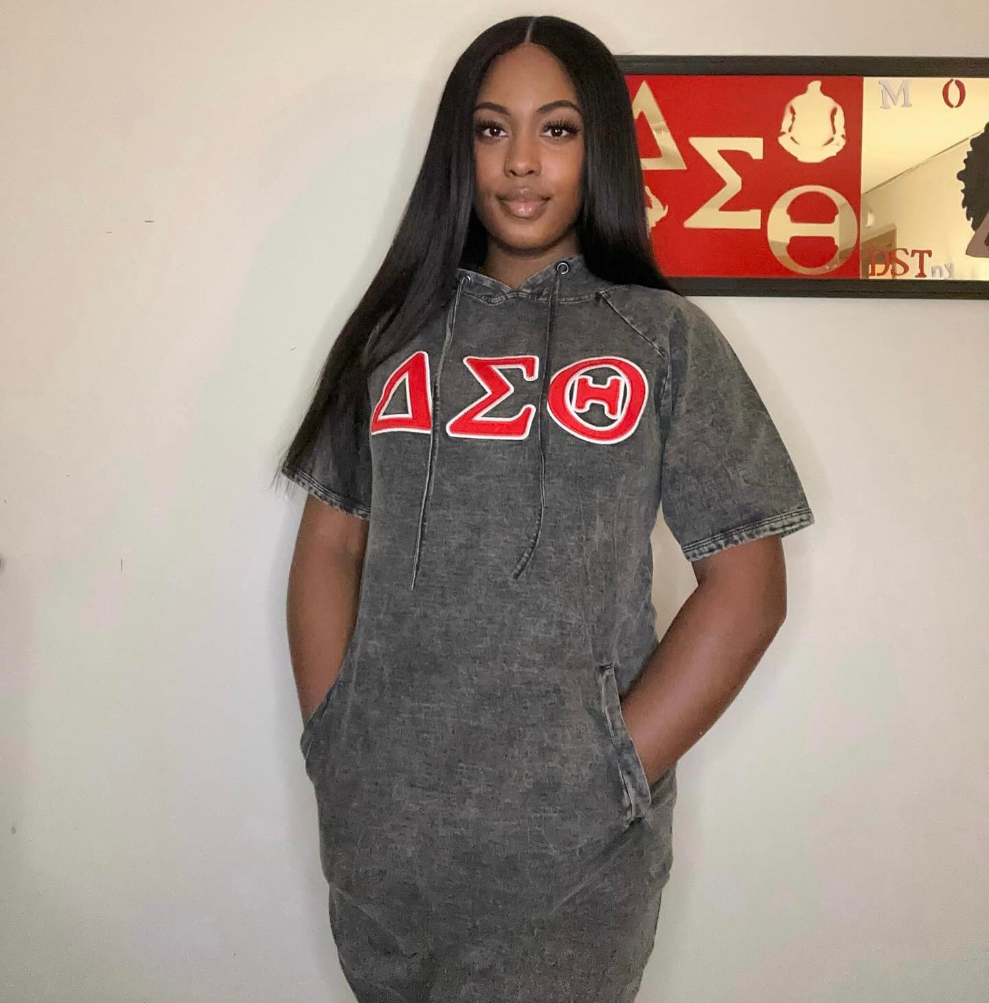 Delta Black Denim Hoodie Dress With Pockets