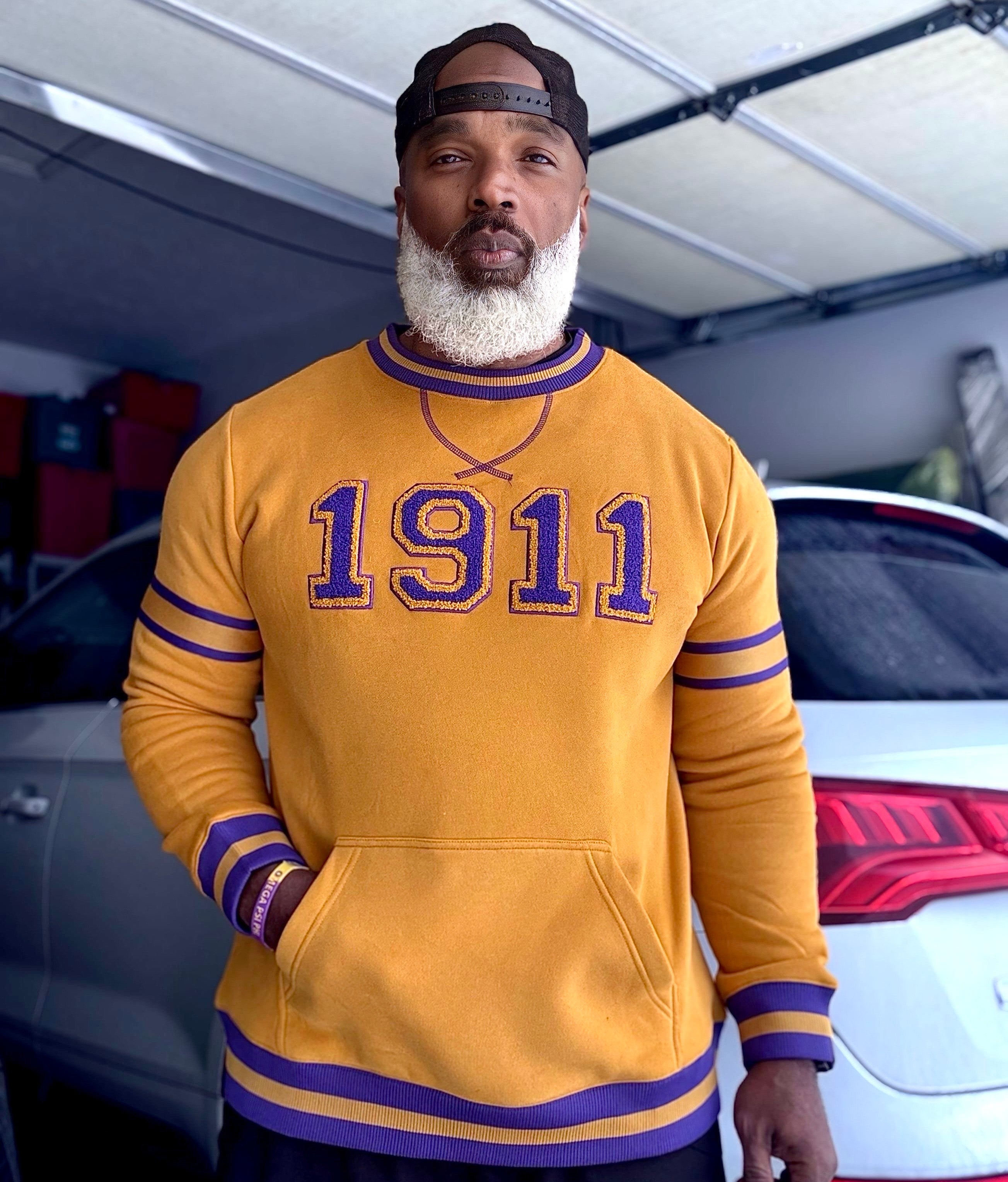 Omega 1911 Gold Stripe Chenille Crewneck