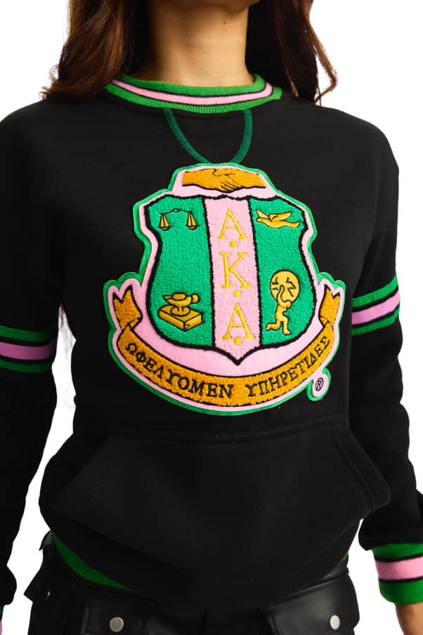 AKA Black Stripe Crest Chenille Crewneck (Unisex Size)