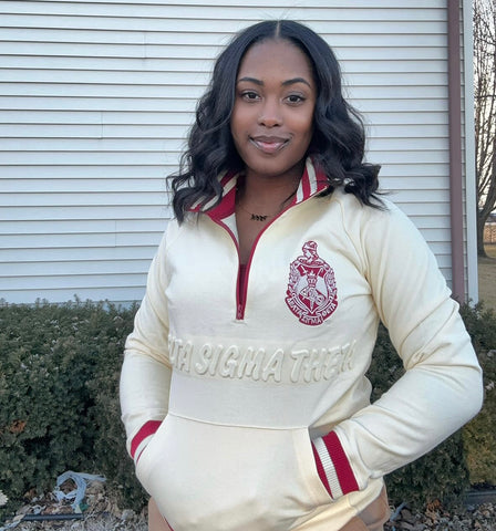 Cream half online zip sweatshirt