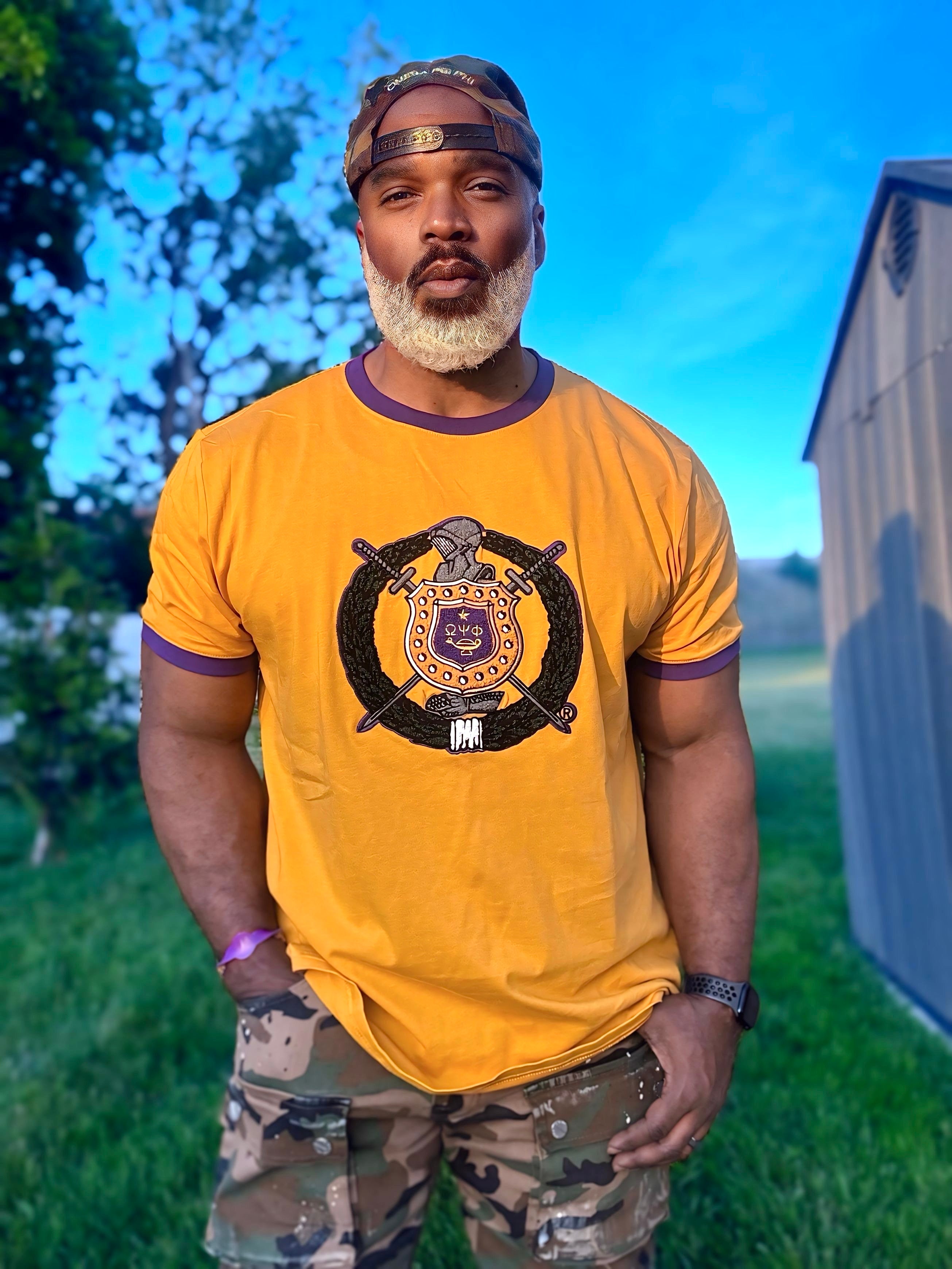 Omega Premium Gold Chenille Crest Ringer Shirt