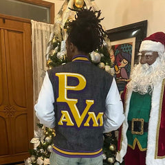 Prairie View A&M Black Denim Bomber Jacket