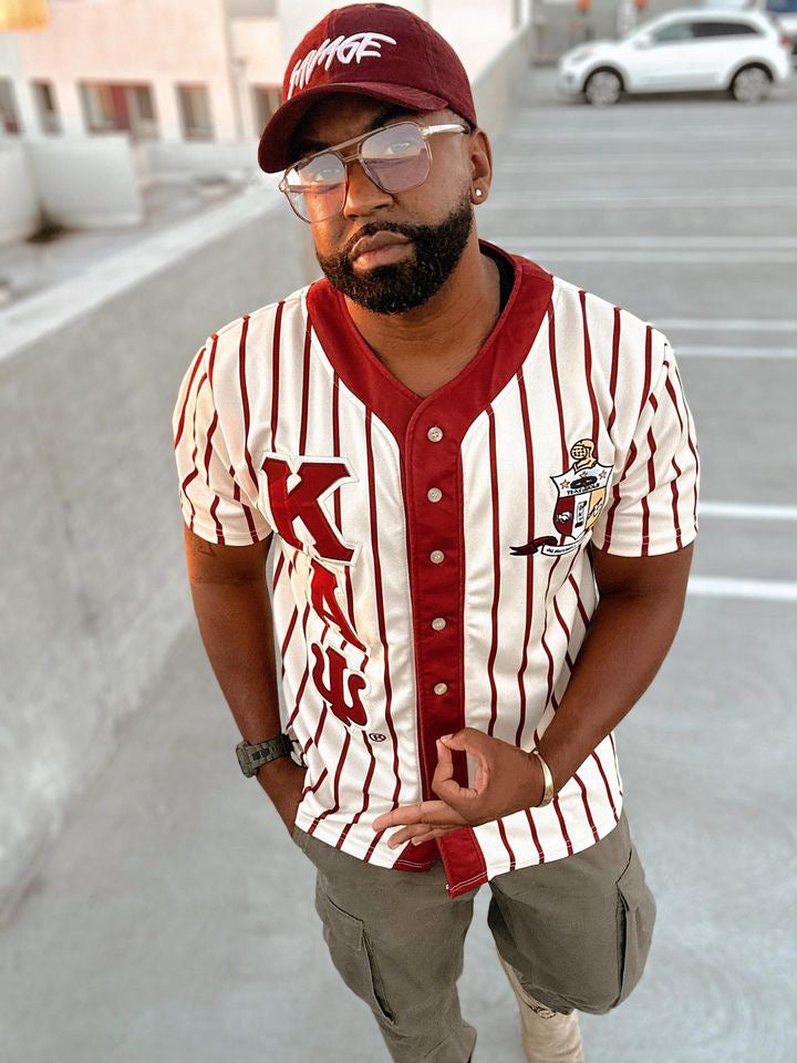 Kappa Cream Pinstripe Button Up Baseball Jersey