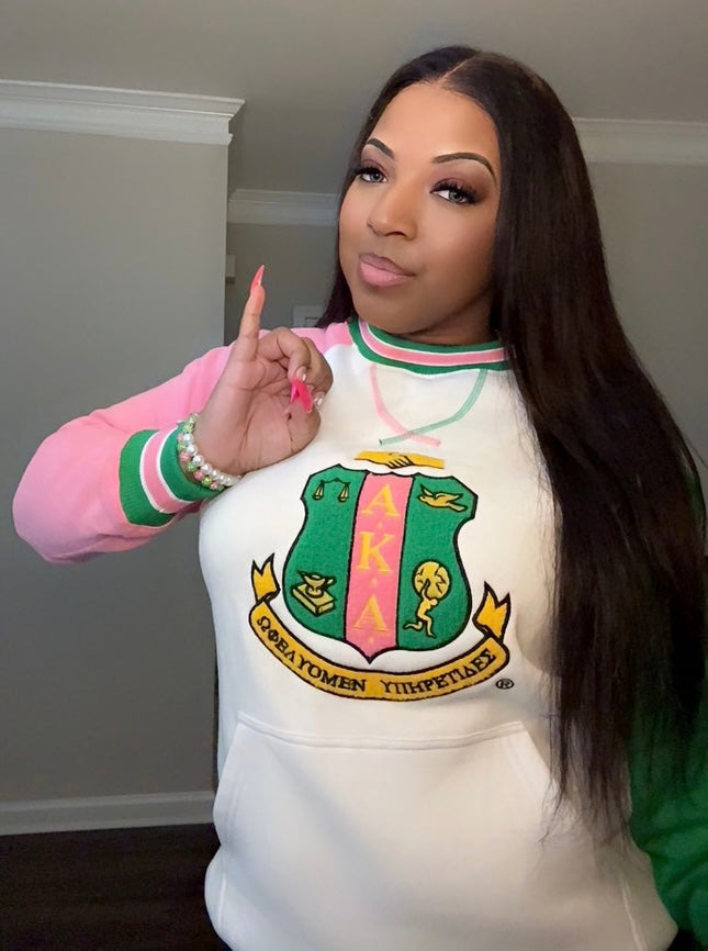 AKA Crest White Opp Sleeve Chenille Crewneck (Unisex Size)